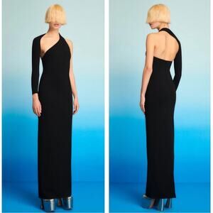 SOLACE LONDON Saren One Shoulder Long Sleeve Cutout Black Maxi Dress Size 8